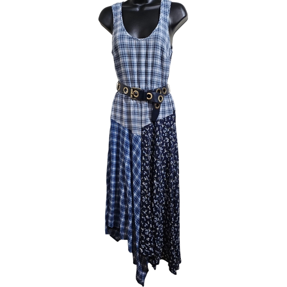 NEW Michael Kors Mixed Plaid Georgette Dress Belt Handkerchief Semi Sheer XS - Picture 2 of 12